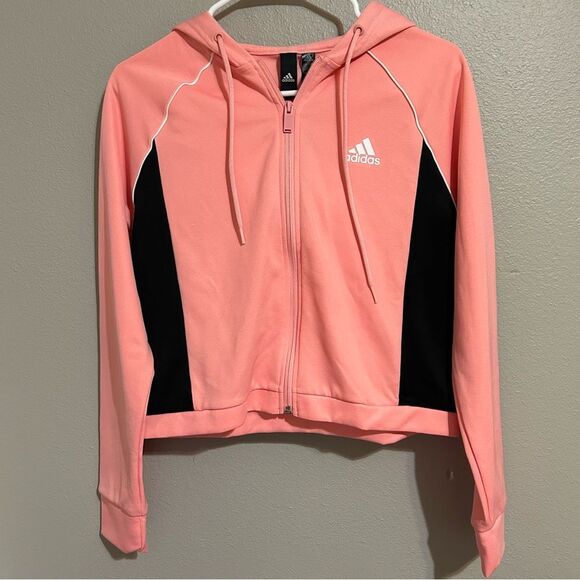 NEW Adidas pink cropped boxy fit full zip hoodie women’s size small - Picture 3 of 8